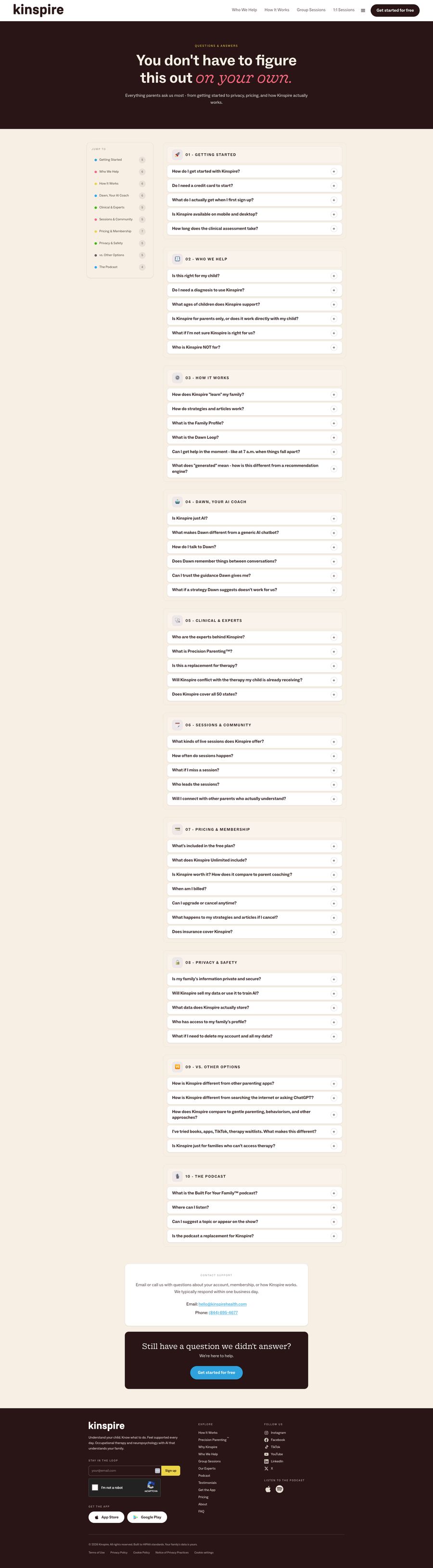Kinspire FAQ page